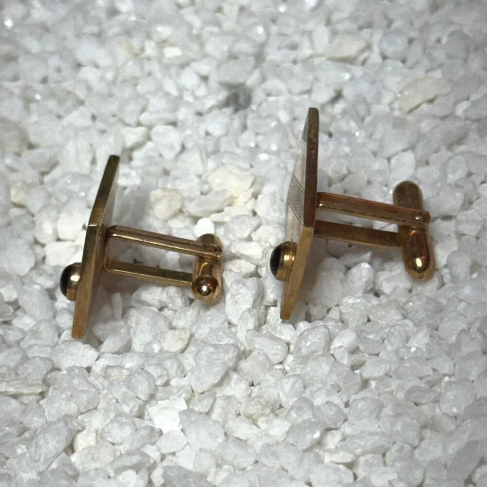 Vintage Gold-Tone Rectangular Cufflinks with Red Stone